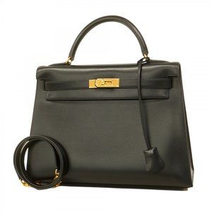 Hermes Hermès Kelly 32 Handbag, Box Calf, Black, 〇A Stamp, Women's